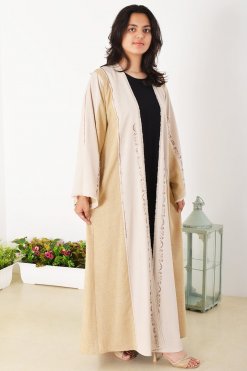 3938 3 Dual Tone Beads Embellished Bisht Abaya