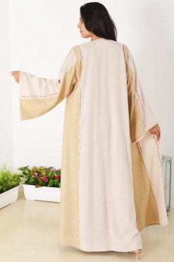 3938 4 Dual Tone Beads Embellished Bisht Abaya