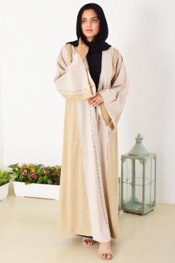 3938 5 Dual Tone Beads Embellished Bisht Abaya