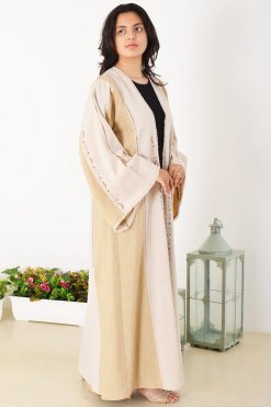 3938 6 Dual Tone Beads Embellished Bisht Abaya