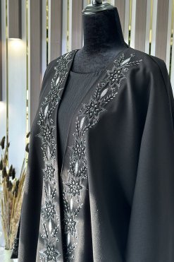 3941 6 2 Beads Embellished Embroidered Bisht Abaya
