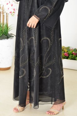 3943 6 2 Organza Abaya Adorned with Beads, Stones, and Lining for a Luxurious Touch