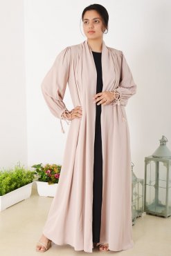 Beads Embellished Pleated Style Bisht Abaya with Stylish Sleeves 9 3944 3 1 Beads Embellished Pleated Style Bisht Abaya with Stylish Sleeves