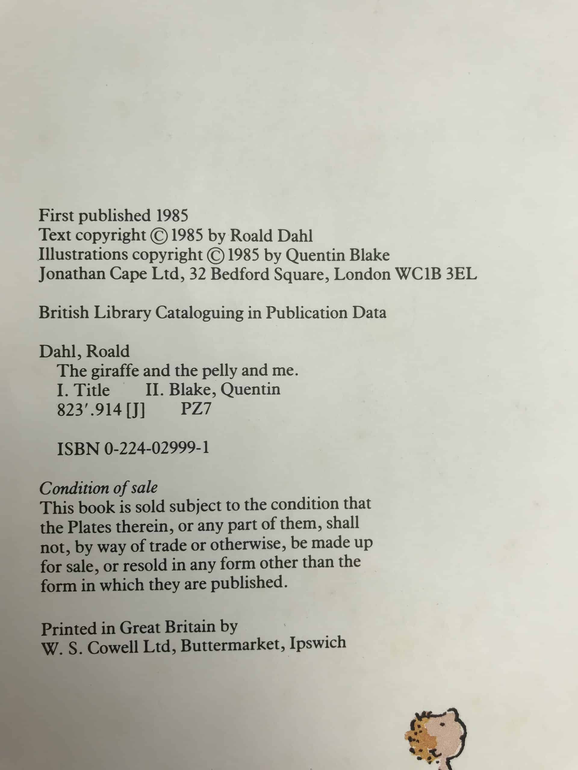 roald dahl the giraffe and the pelly and me signed first3