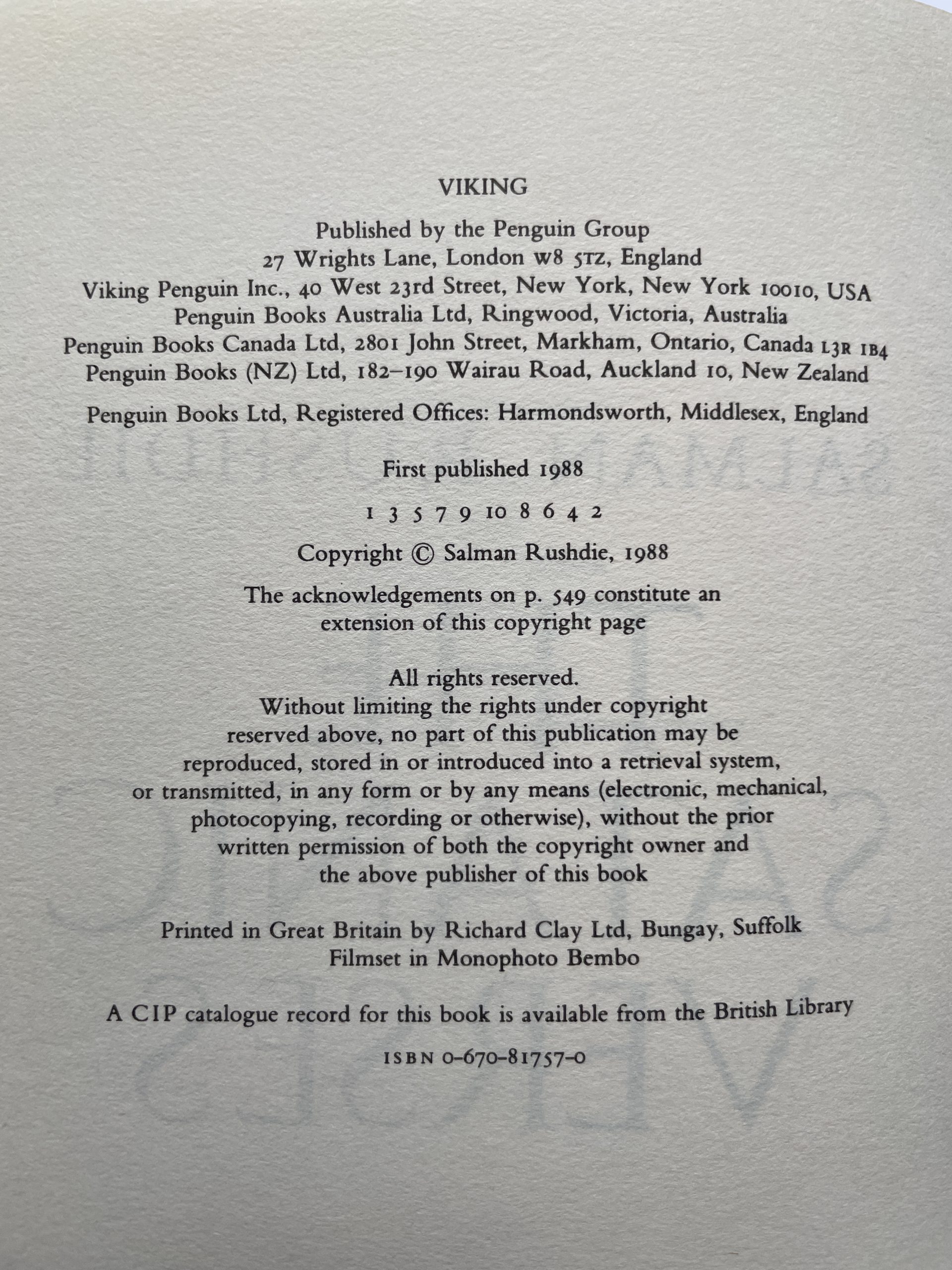 Salman Rushdie - The Satanic Verses - First Edition 1988 - Image 2