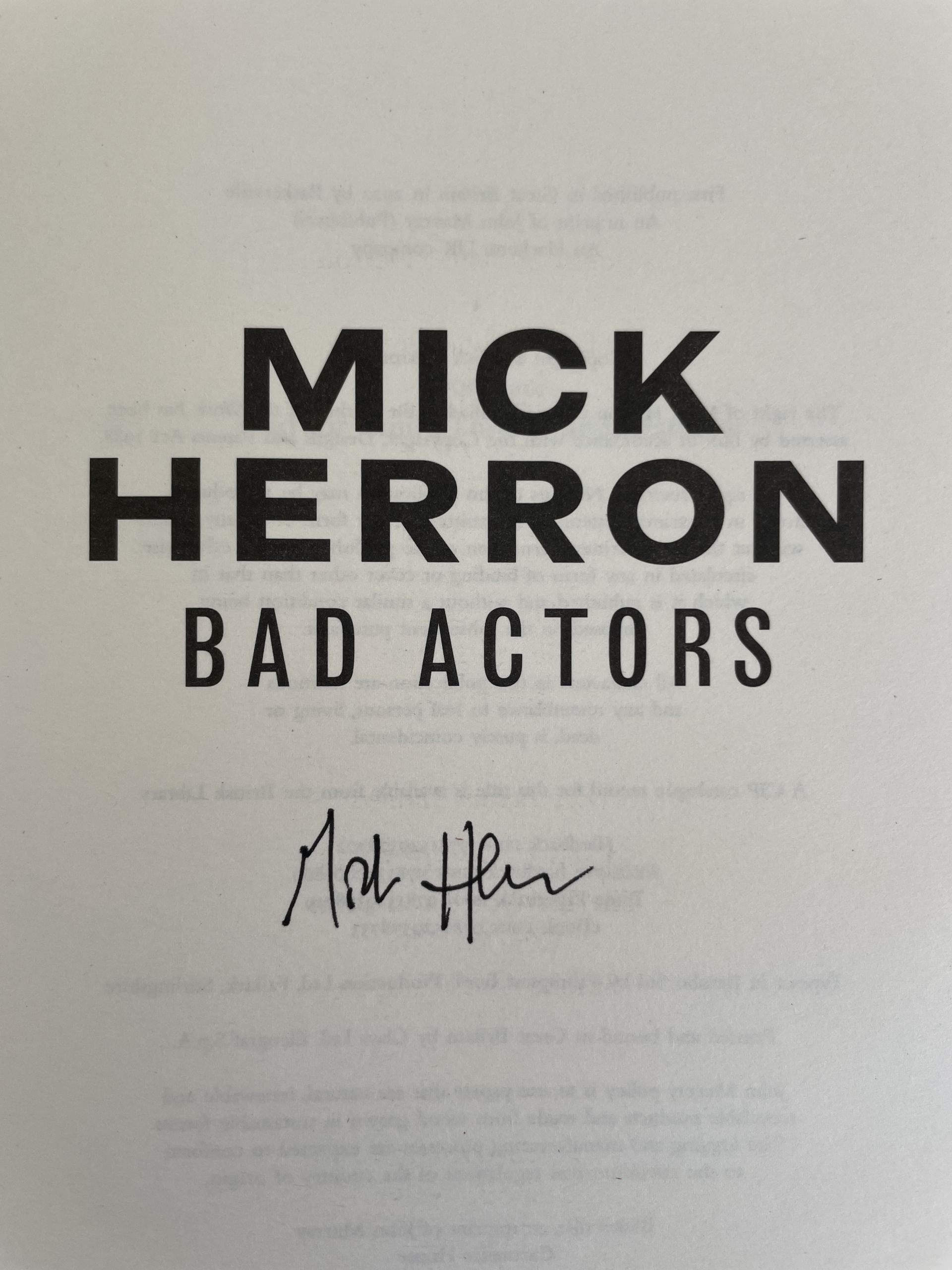 mick herron bad actors signed 1st 85 2