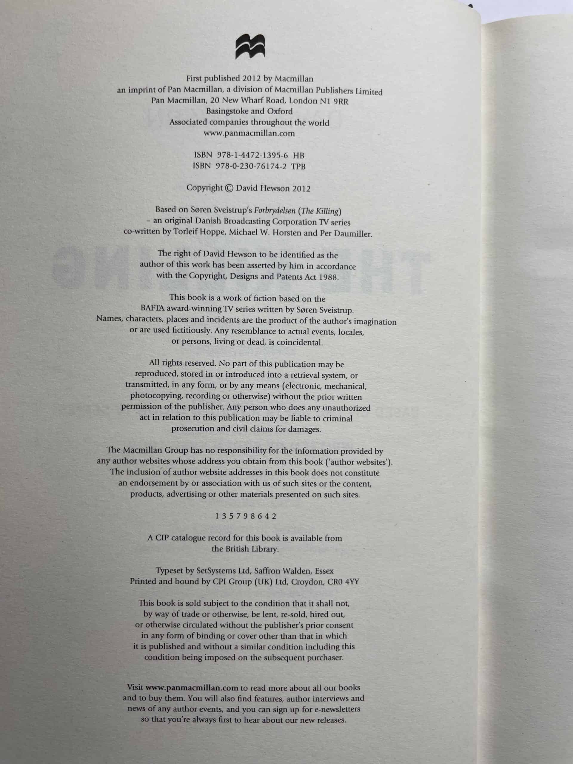 david hewson the killing first edition2