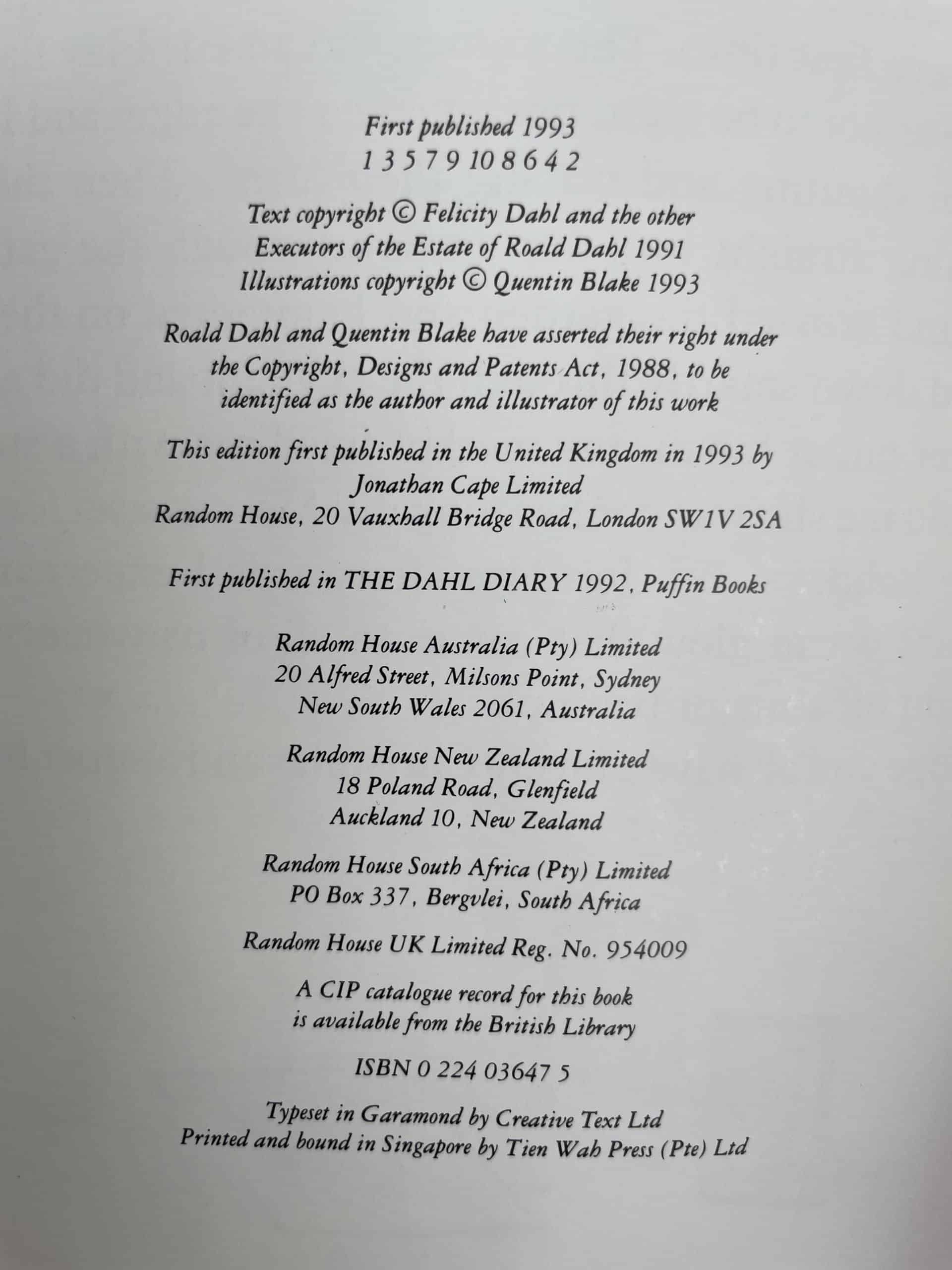 roald dahl my year first edition2