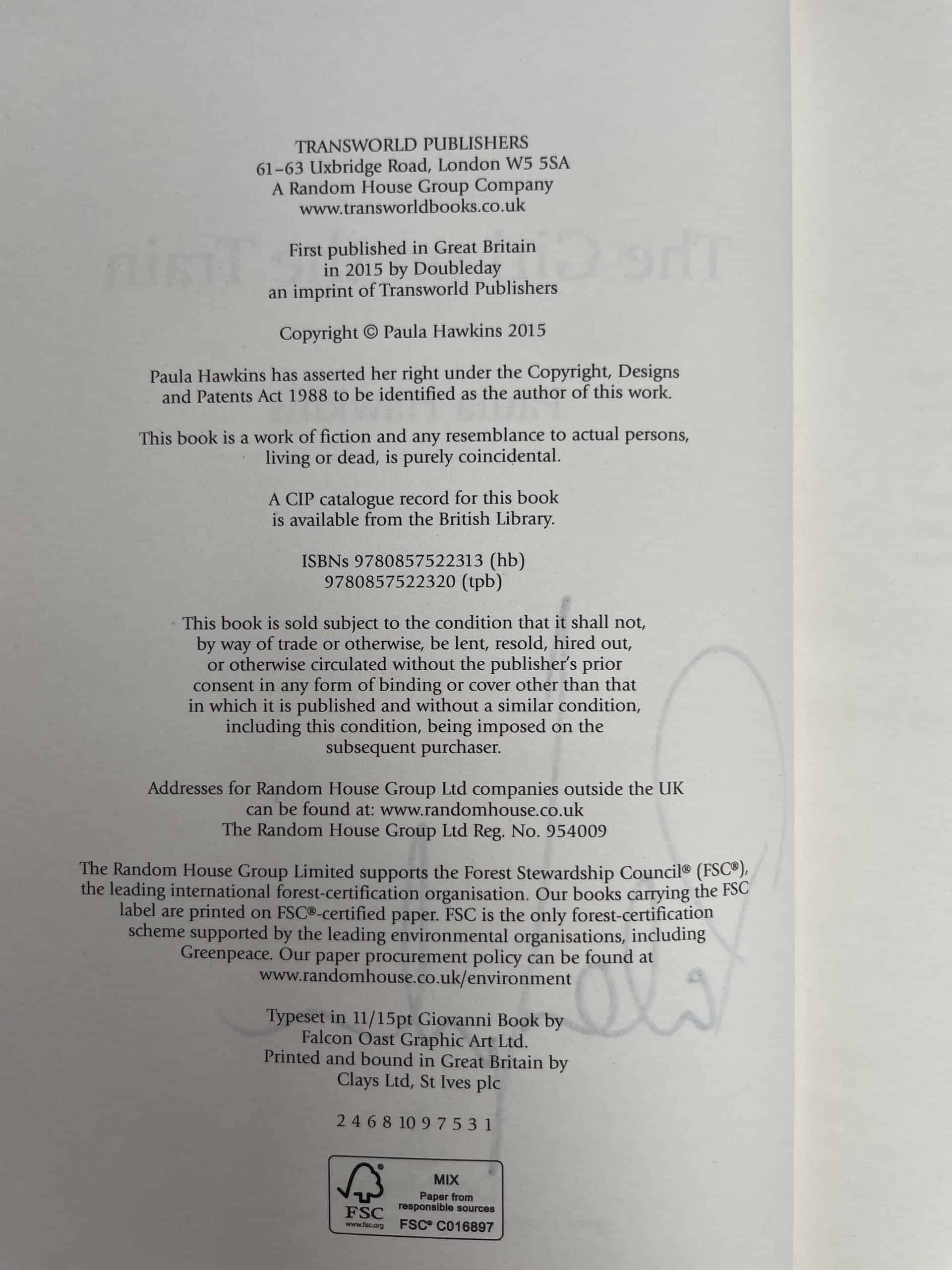 paula hawkins the girl on the train signed first 3