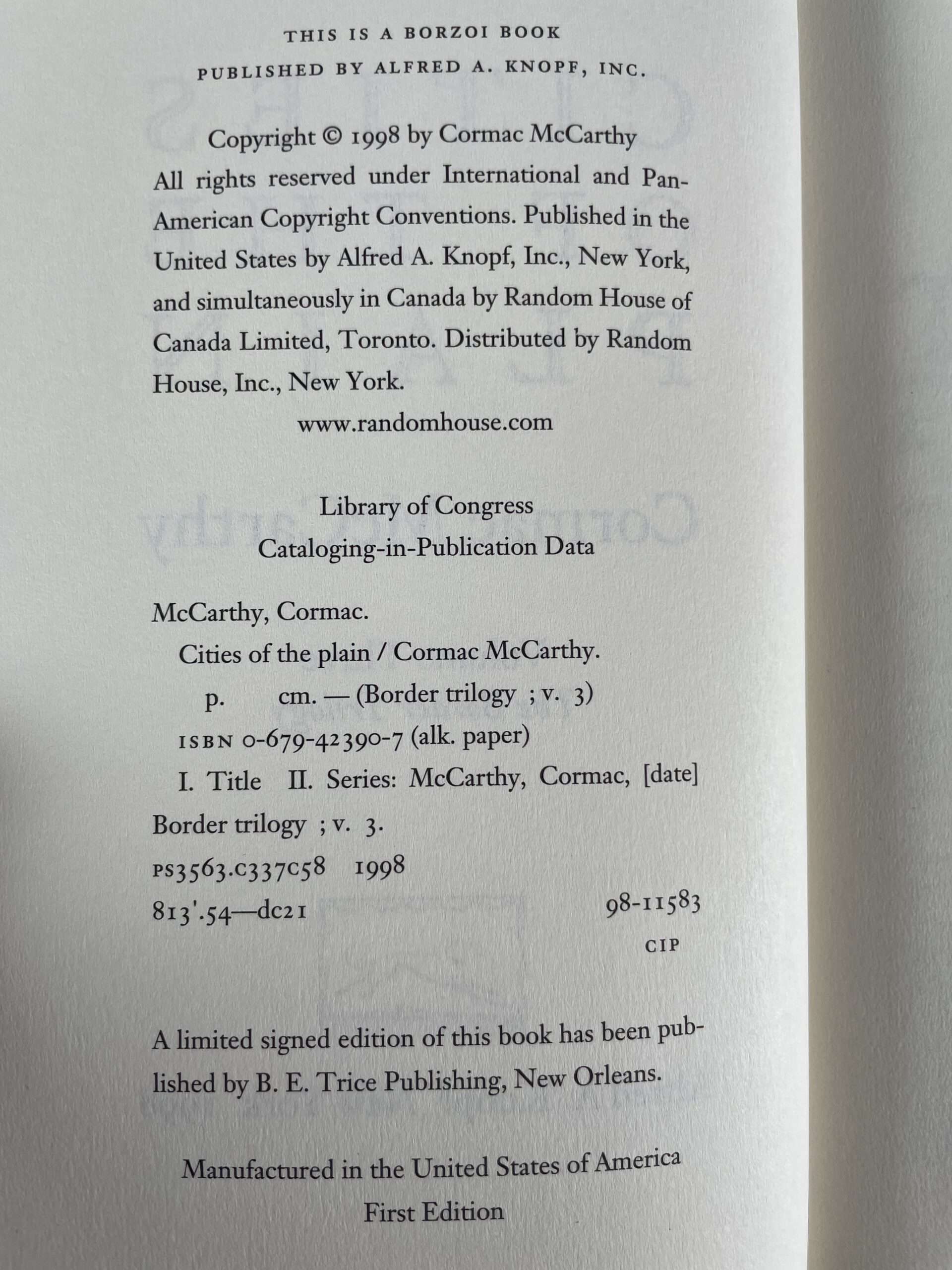 cormac mccarthy border trilogy first us editions4
