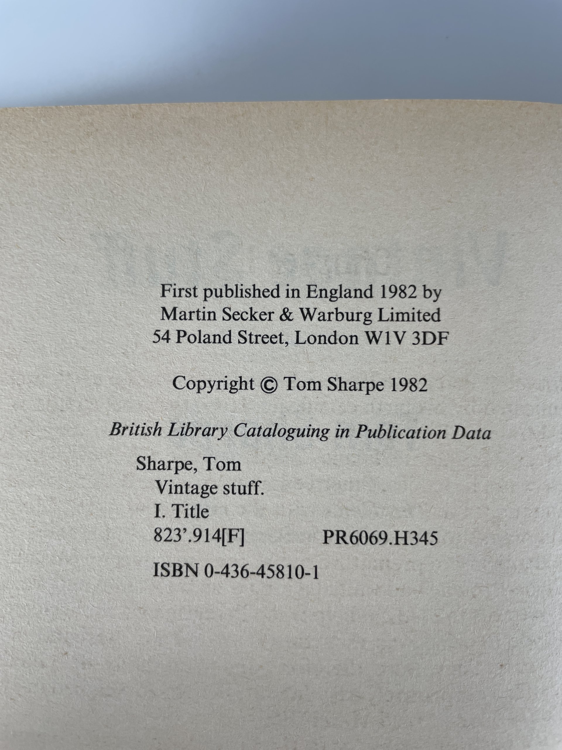 tom sharpe vintage stuff first ed2