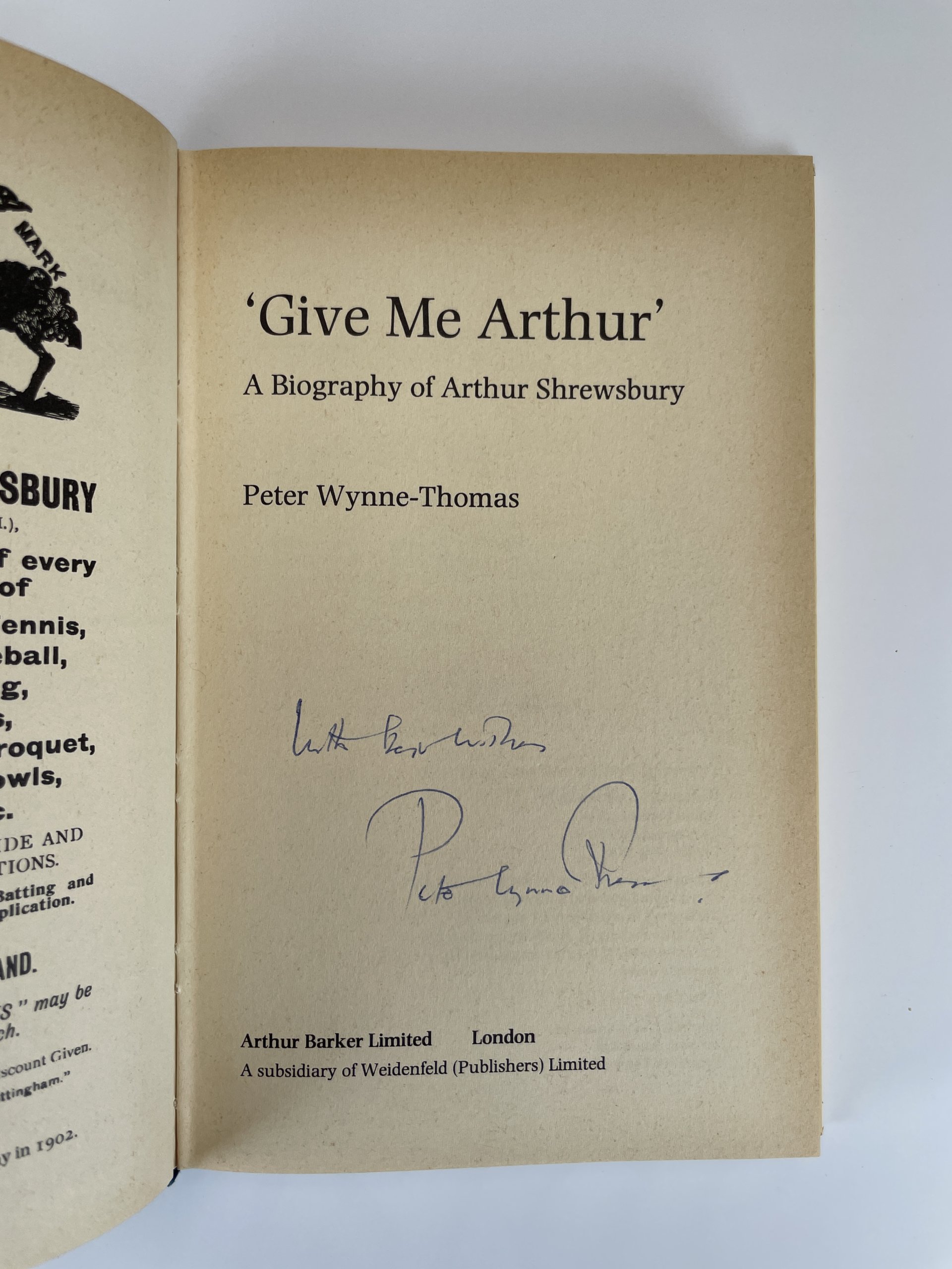 peter wynne thomas give me arthur signed first ed2