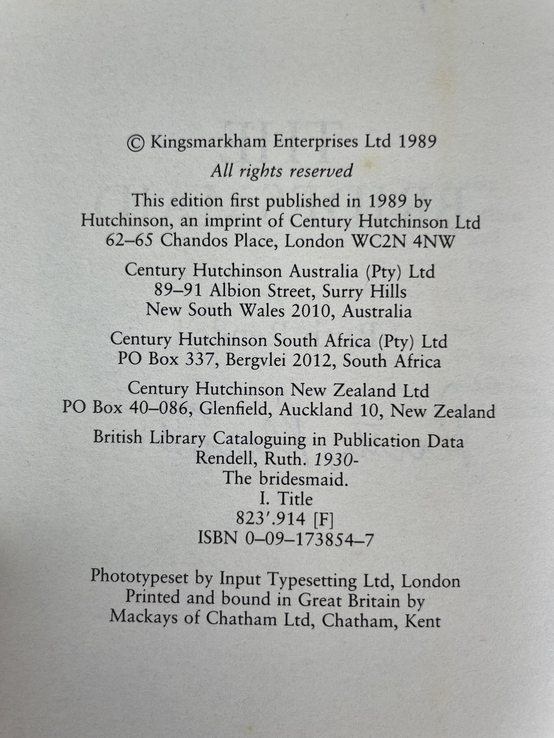 ruth rendell the bridesmaid signed first edition3