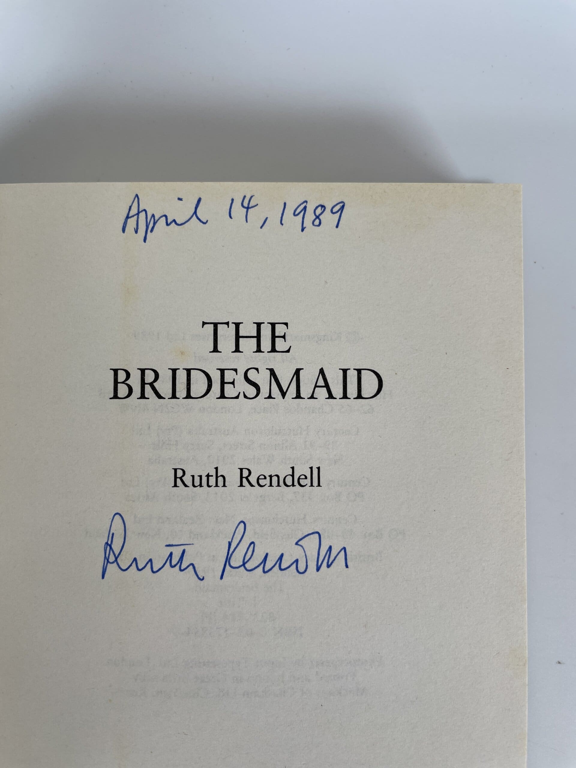 ruth rendell the bridesmaid signed first edition2