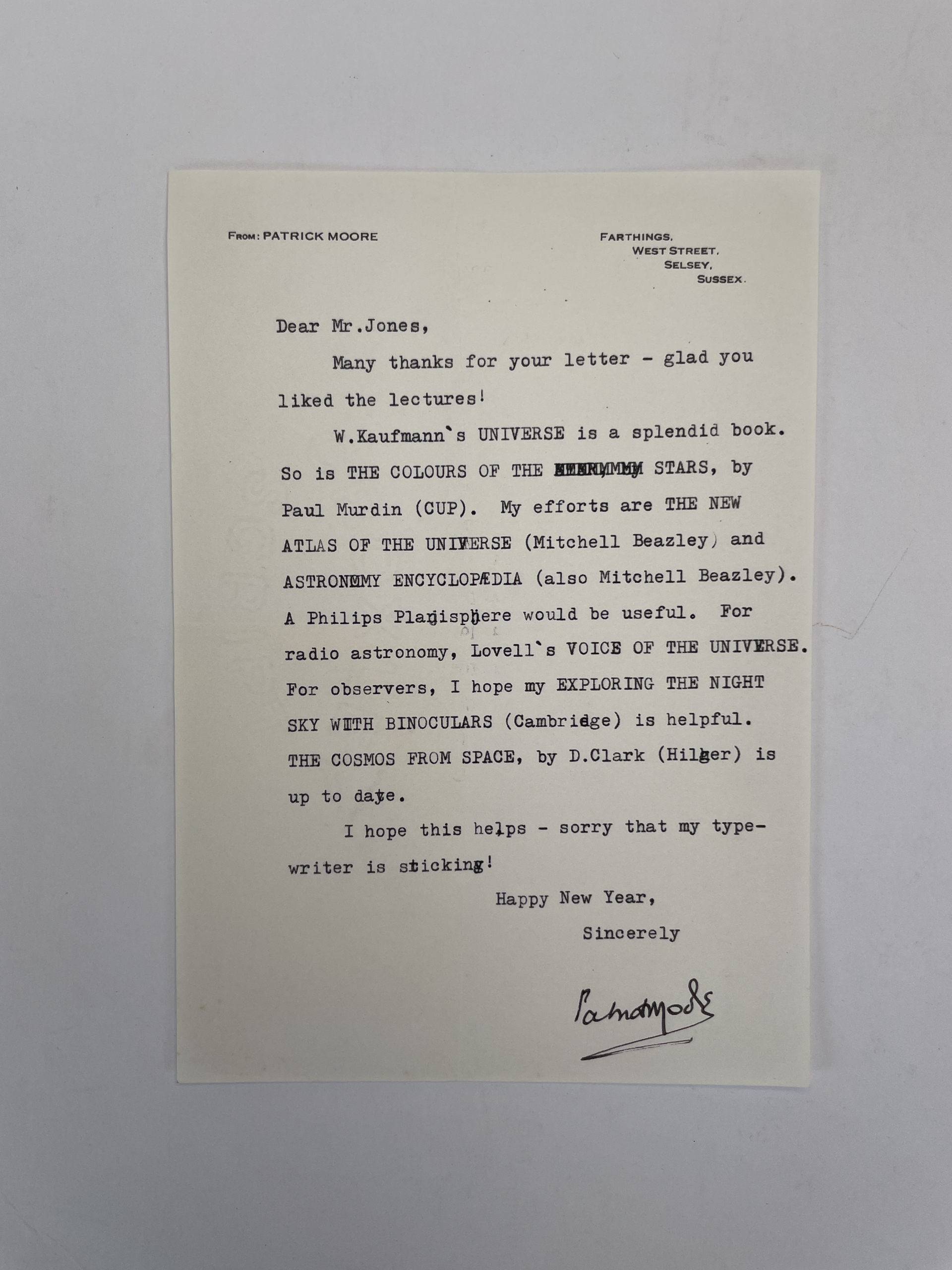 patrick moore exploring the night sky with signed letter first5