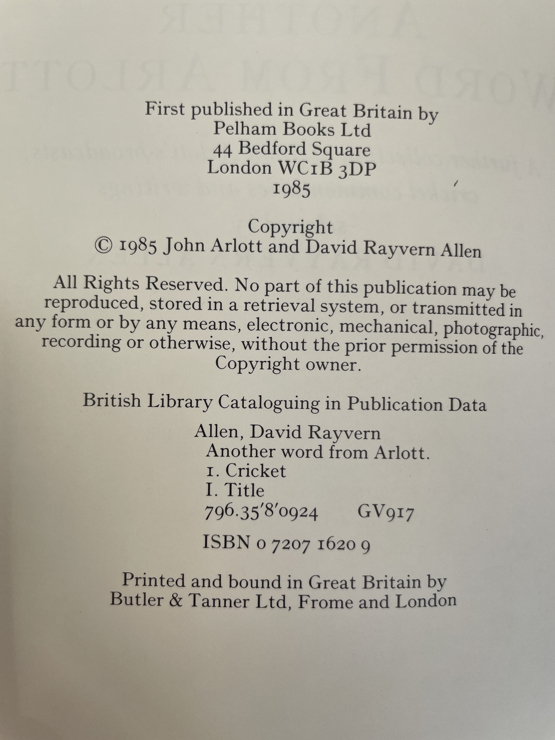 david allen another word from arlott signed first3