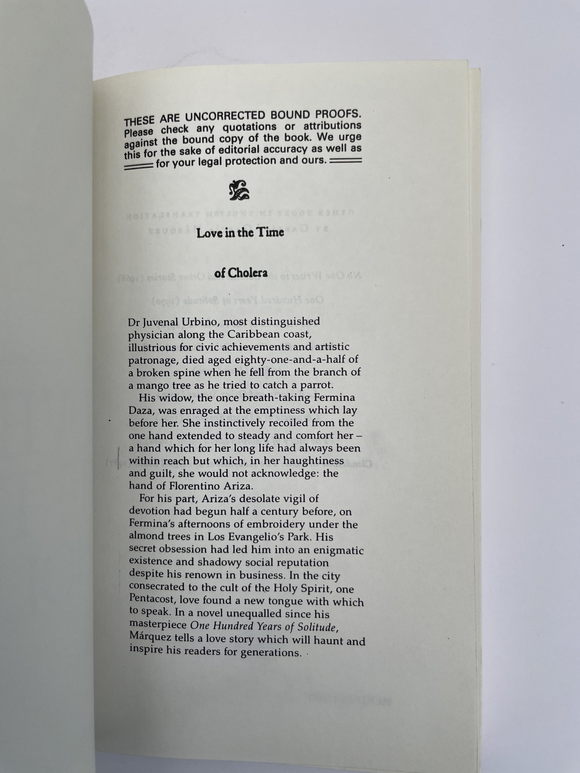 gabriel garcia marquez love in the time of cholera first with proof3