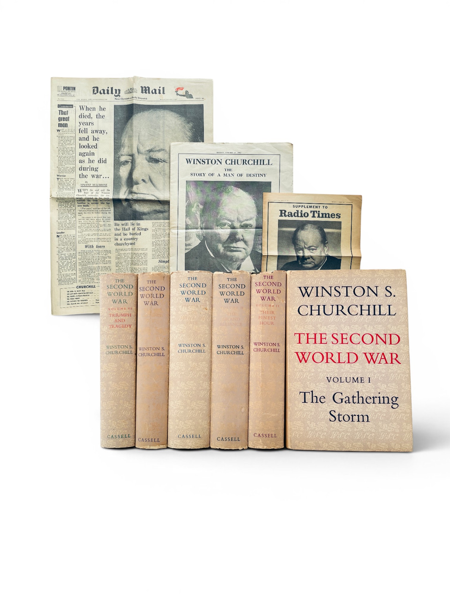 Winston S. Churchill - The Second World War; In Six Volumes - With Newspapers Chronicling Churchill’s Death and Funeral - First Edition Set 1948-54