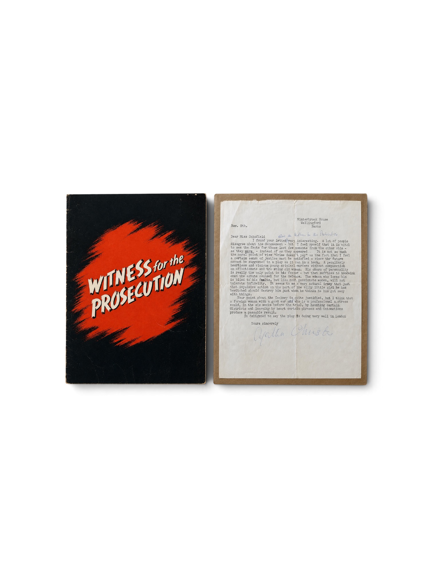 agatha christie - witness for the prosecution - signed letter and broadway programme