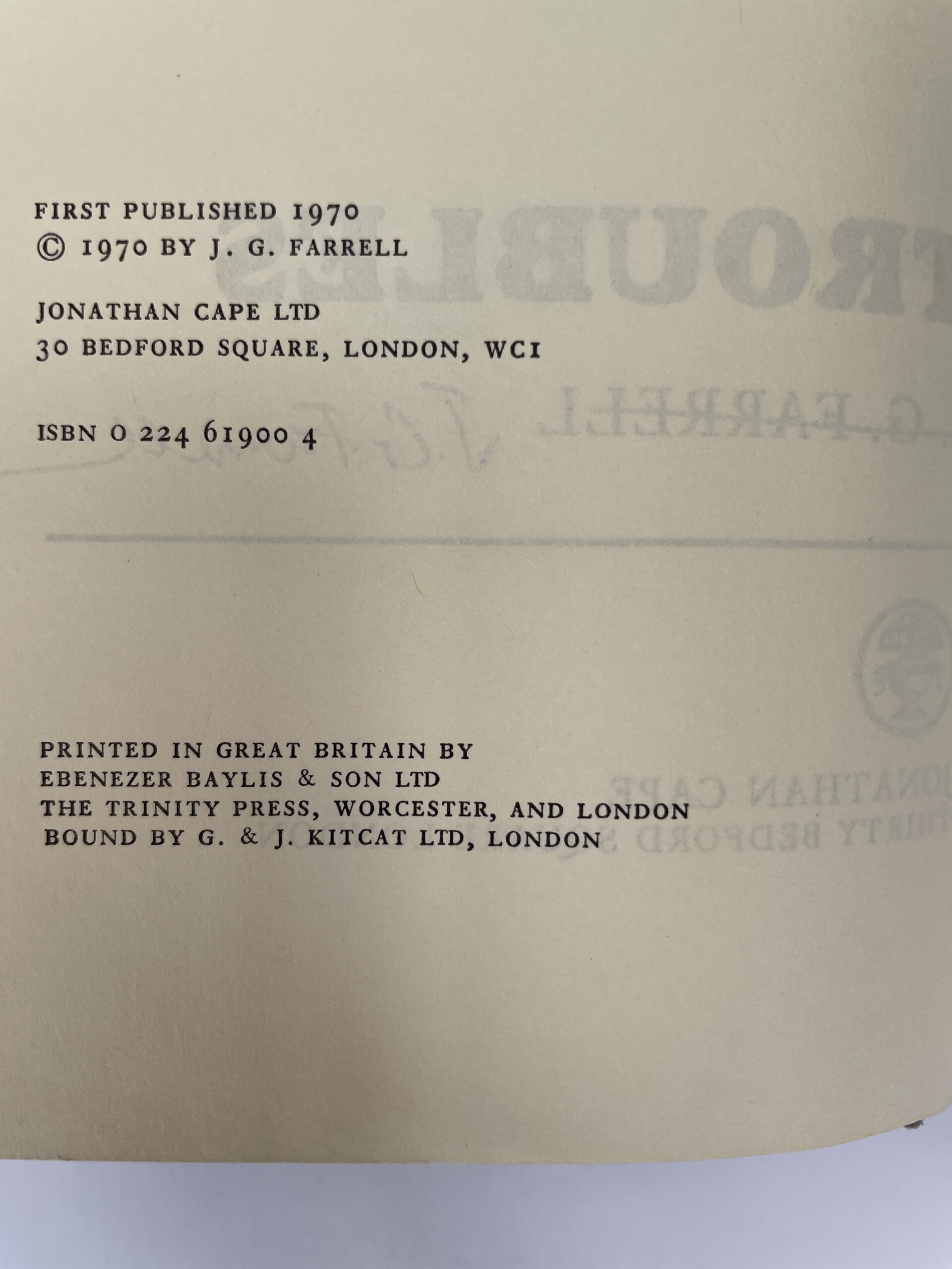 jg farrell troubles signed first edition4