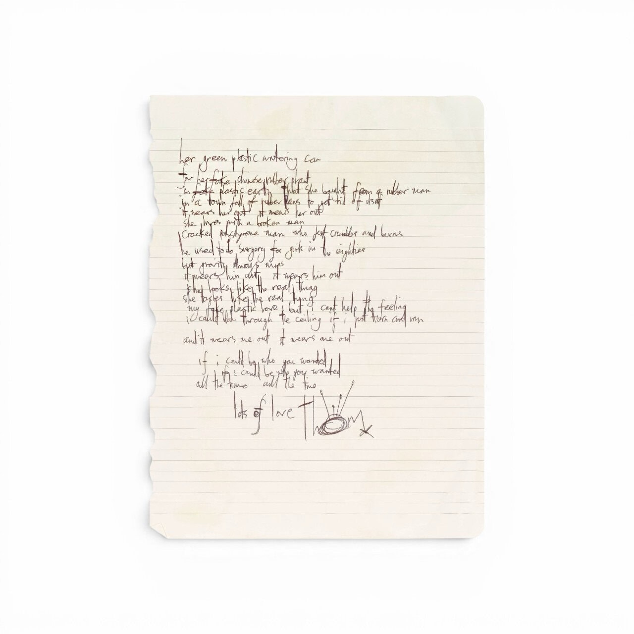 Fake Plastic Trees - handwritten lyrics - Radiohead - Thom Yorke