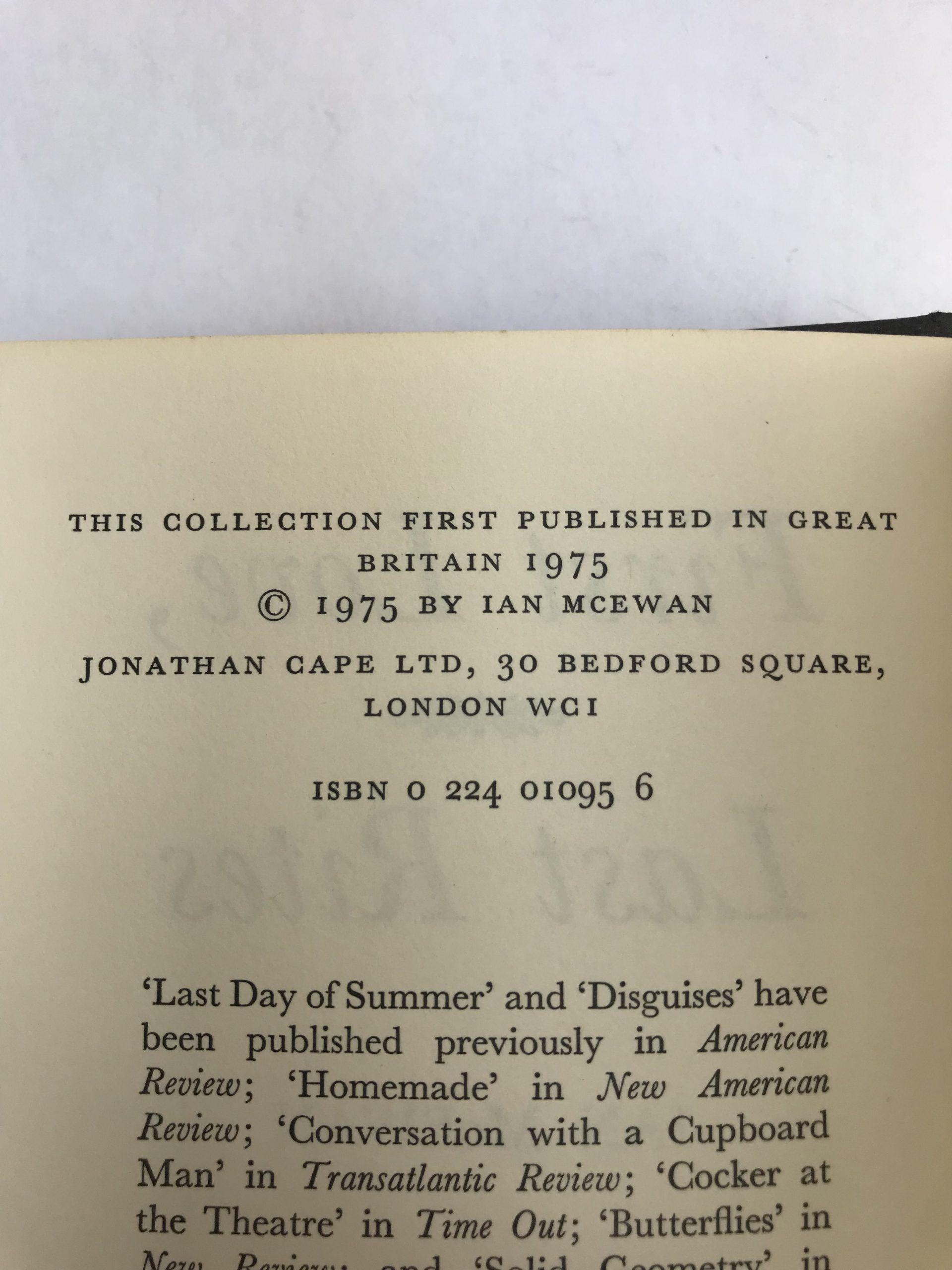 Ian McEwan - First Love, Last Rites - SIGNED and INSCRIBED by the Author - First Edition - 1975 - Image 3