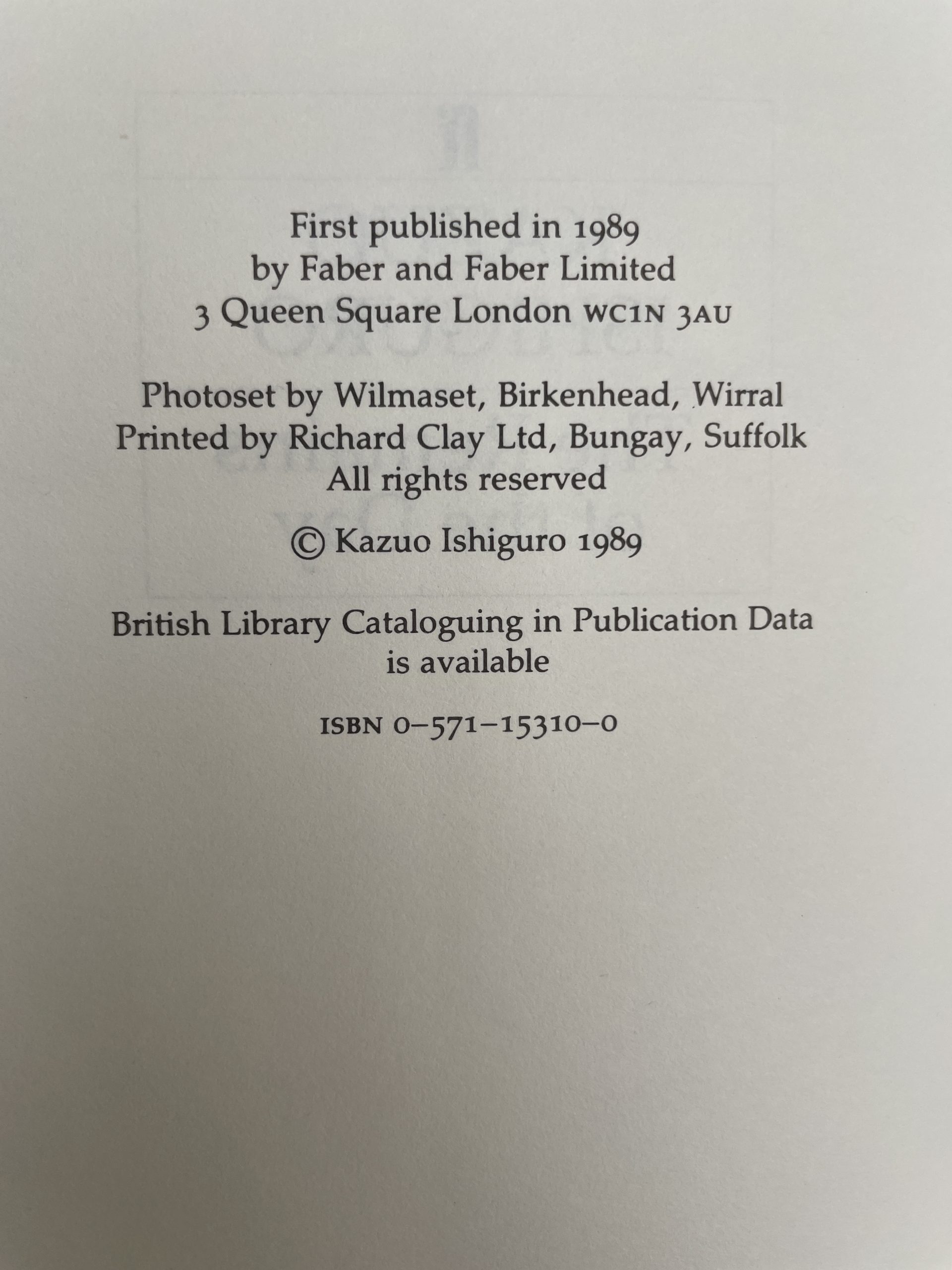 Kazuo Ishiguro - The Remains of the Day - First Edition 1989 - Image 2
