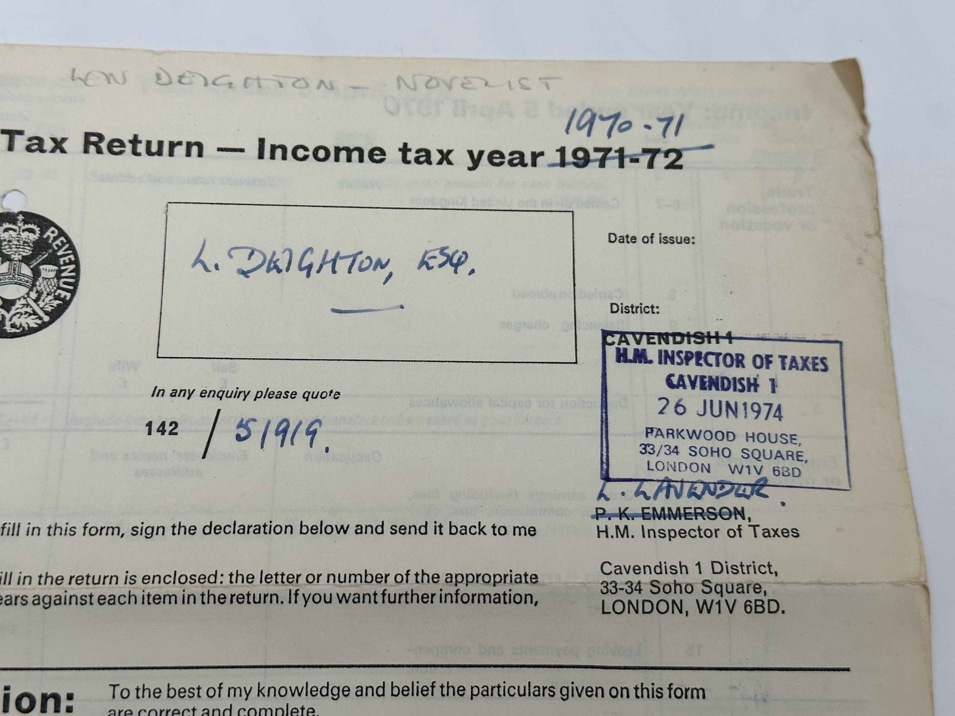 Len Deighton - Tax Return For the Year 1970-71 - Image 2