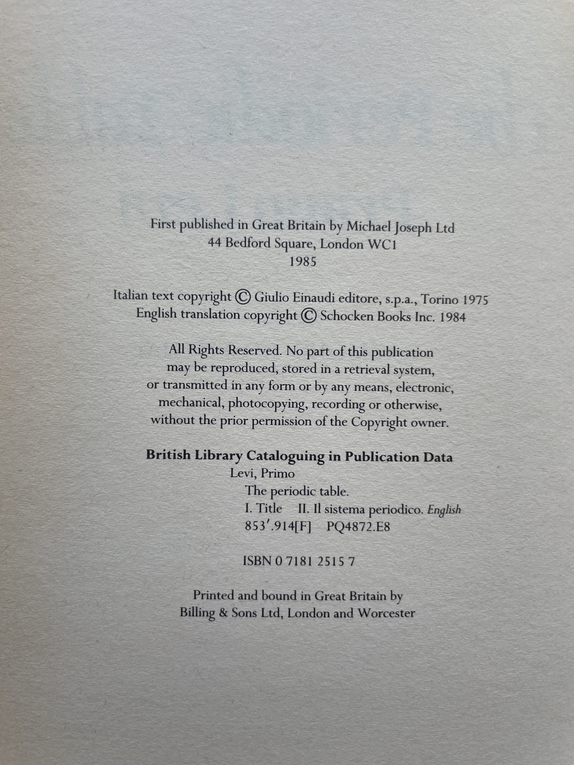 Primo Levi - The Periodic Table - First Edition 1985 - Image 2