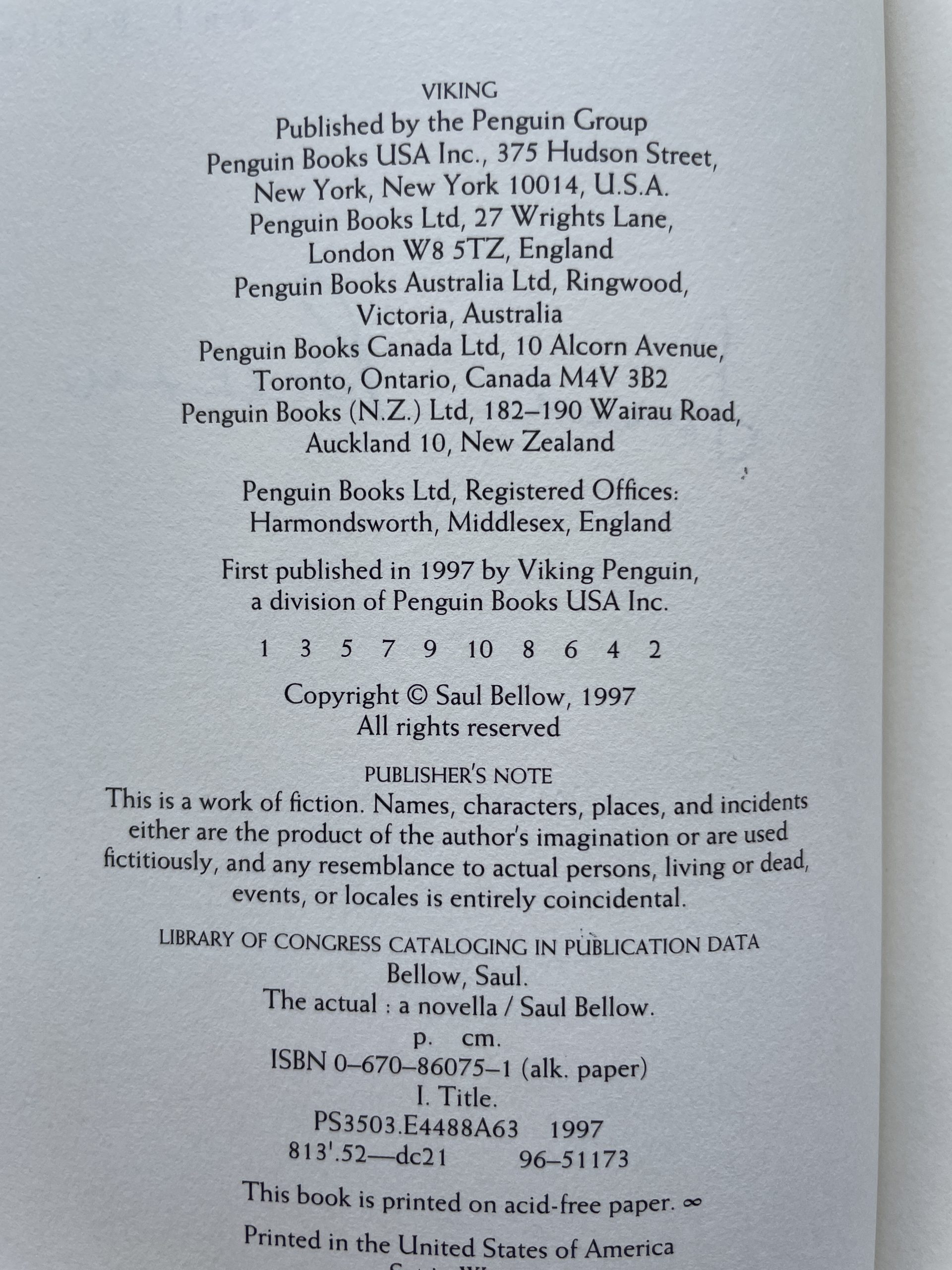 Saul Bellow - The Actual - SIGNED First Edition 1997 - Image 3