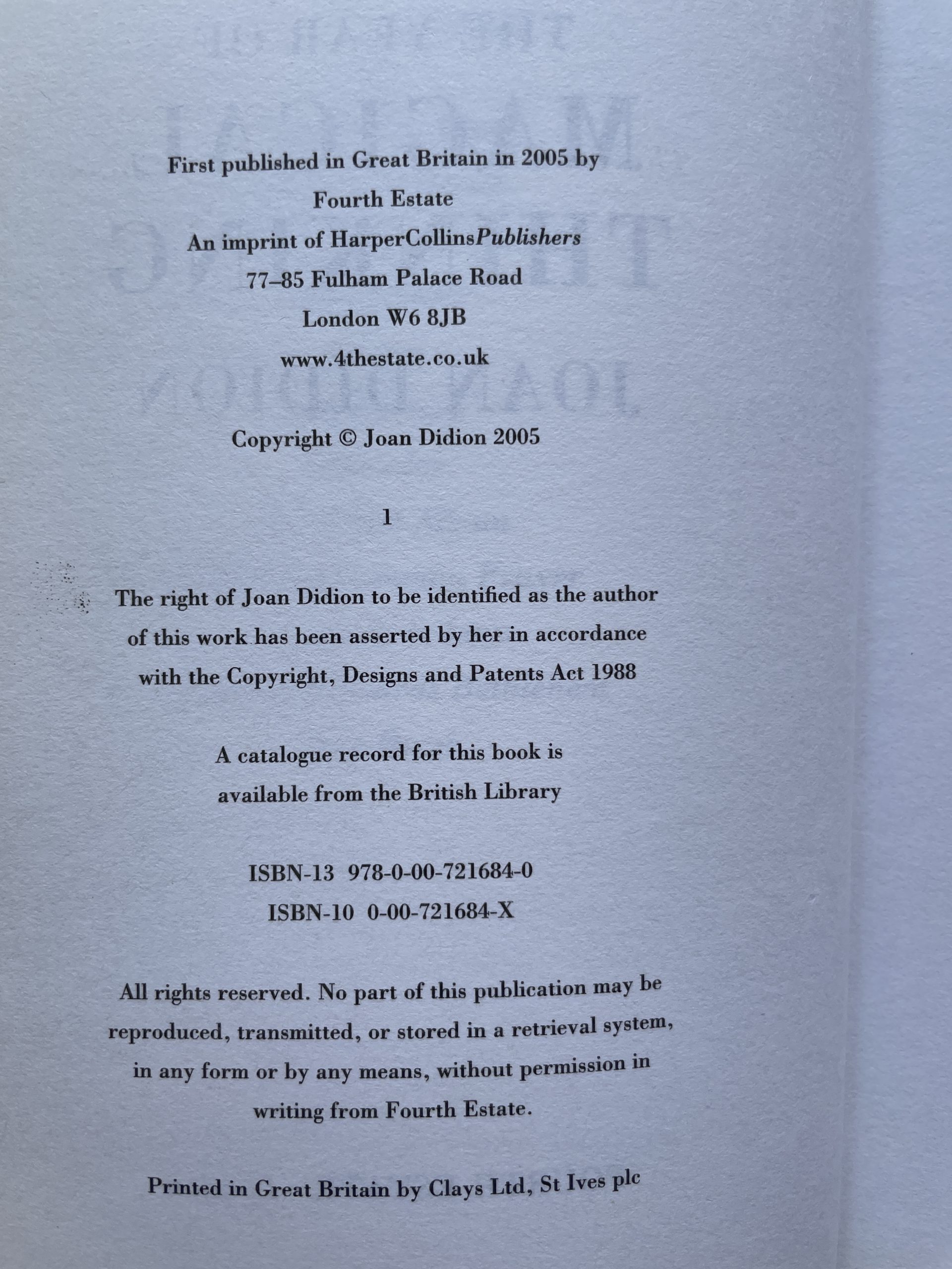 Joan Didion - The Year of Magical Thinking - First Edition 2005 - Image 2