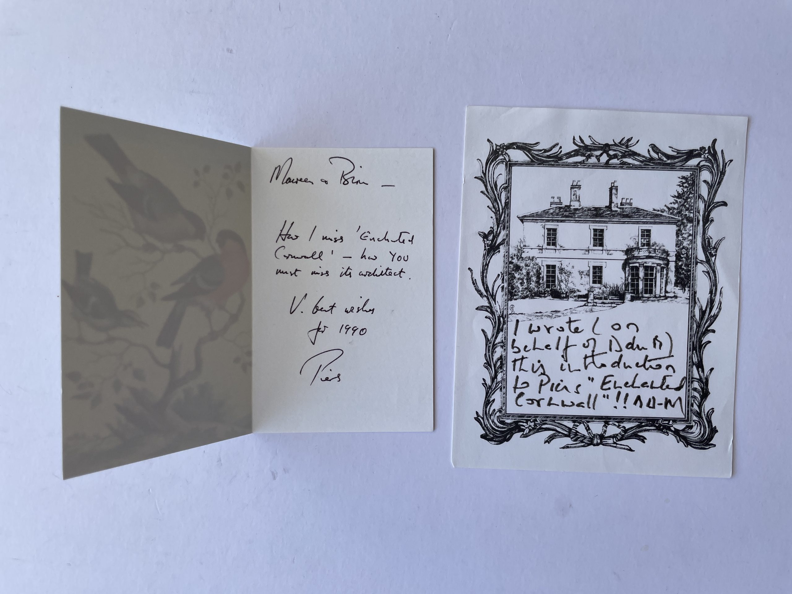 Daphne du Maurier - Enchanted Cornwall - First Edition 1989 - SIGNED and INSCRIBED by the Editor With card from Piers Dudgeon and note on Menabilly paper from Daphne du Maurier - Image 2