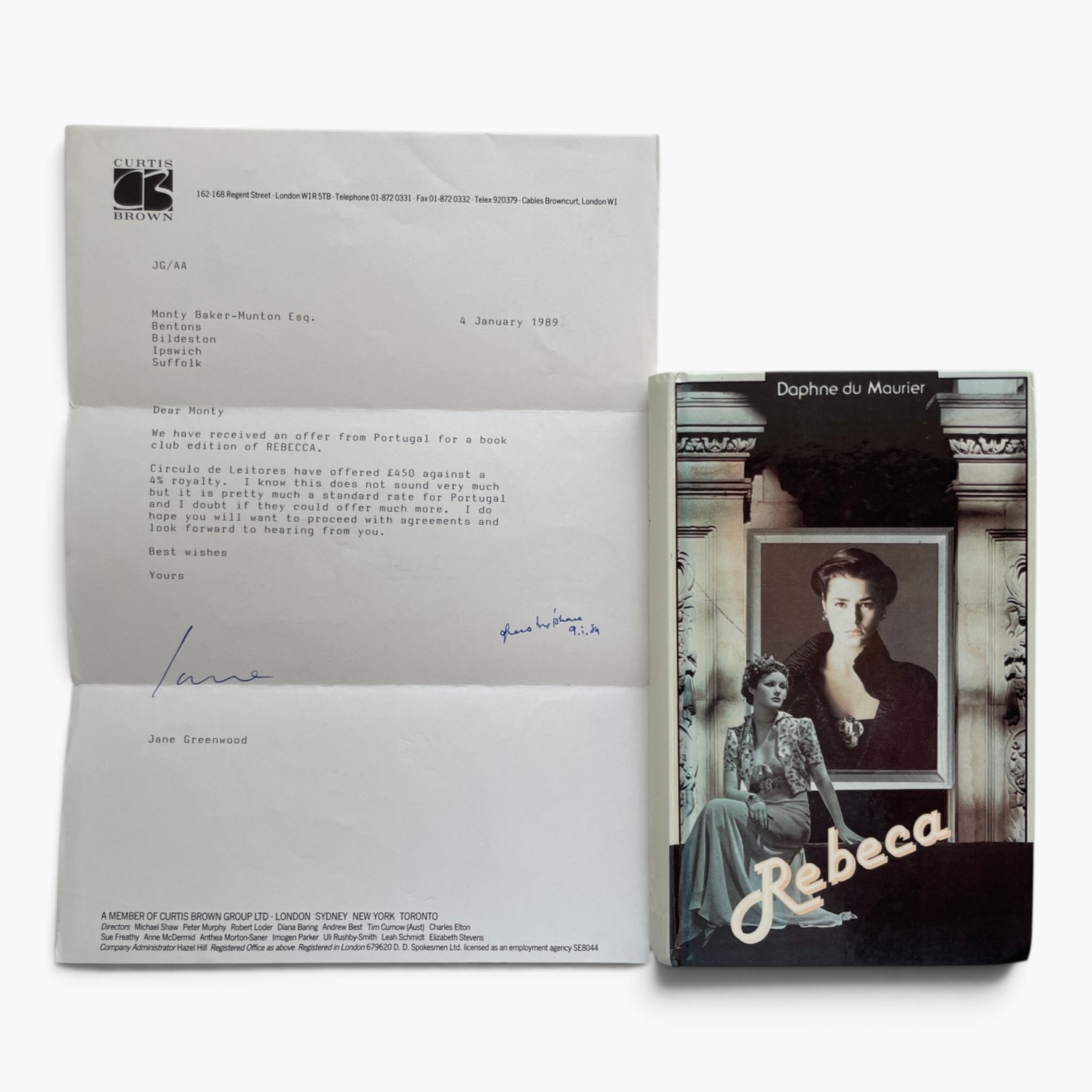 Daphne Du Maurier - Rebecca - First Portuguese Book Club Edition 1989 - with letter