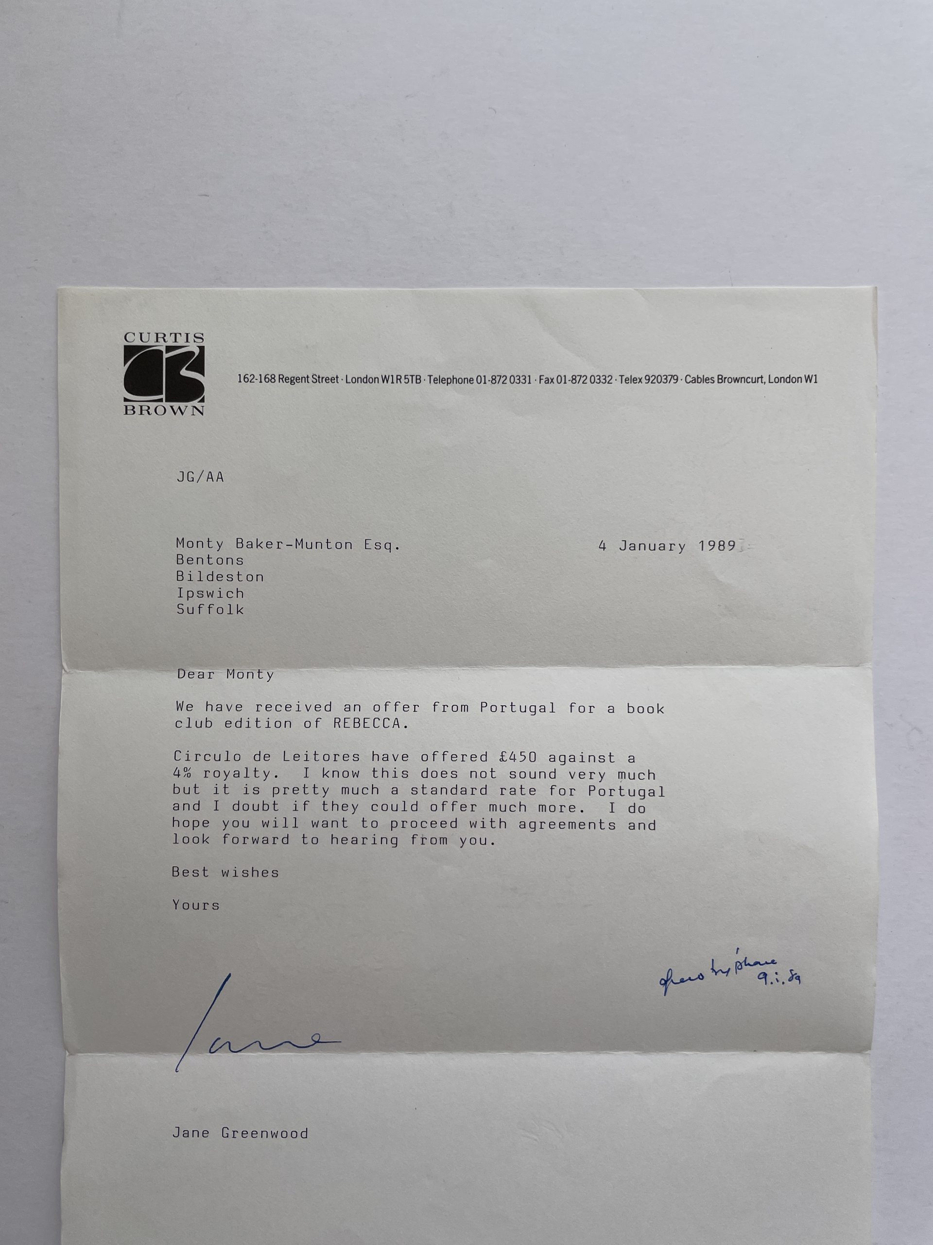Daphne Du Maurier - Rebecca - First Portuguese Book Club Edition 1989 - with letter - Image 3