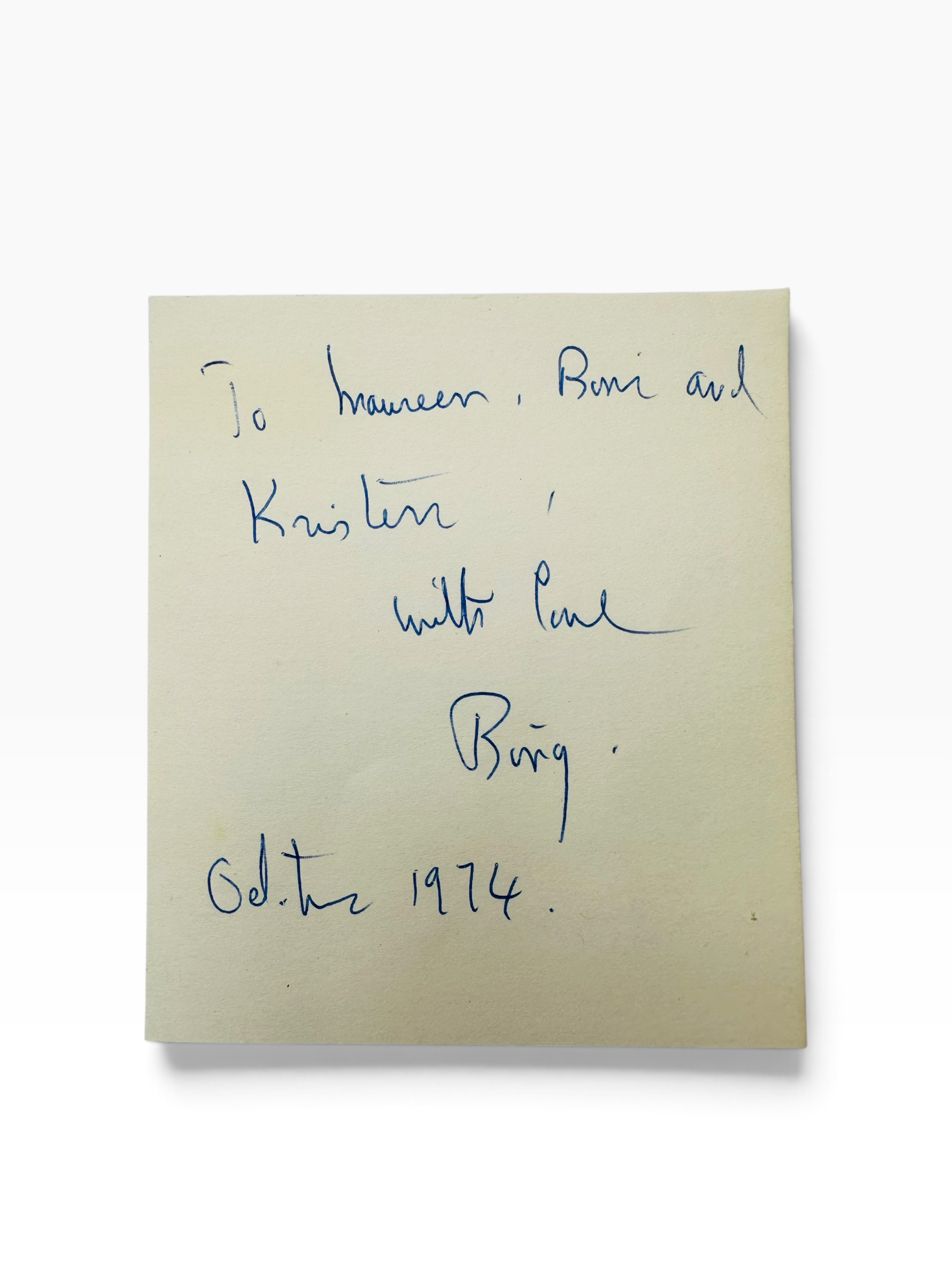 Signed note - from Bing - Daphne du Maurier