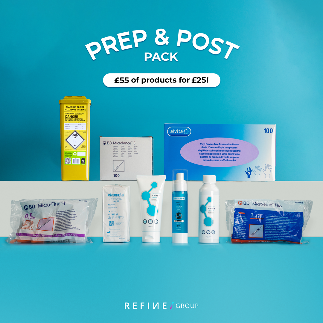 Prep & Post Pack, The essential bundle for before and after aesthetic treatments. Available at Refine Pharma