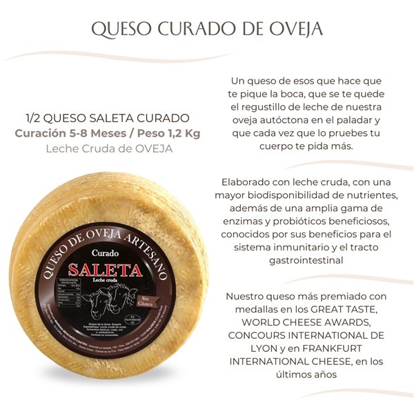 1/2 Queso Curado de oveja Gourmet (1,2Kg) | Elaboración Artesana Queso de La Mancha-detalle