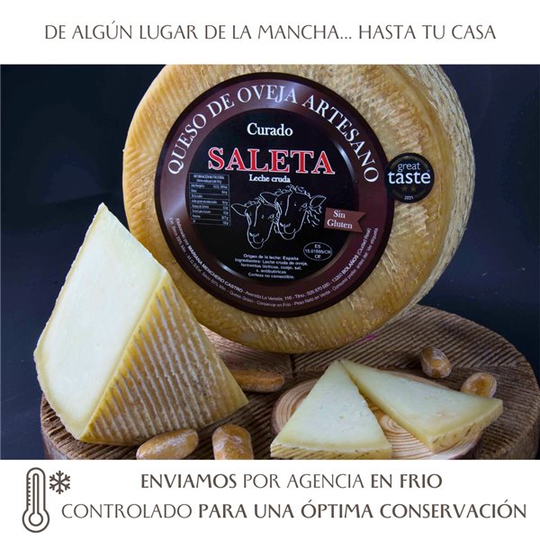 1/2 Queso Curado de oveja Gourmet (1,2Kg) | Elaboración Artesana Queso de La Mancha-lateral