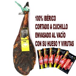 100% ibérico Bellota, Jamón PALETA Cortado a cuchillo con su hueso y virutas