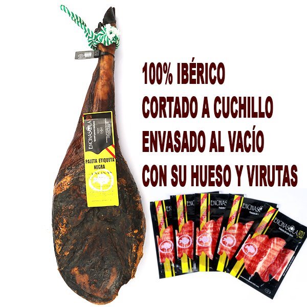 jambon PALETA 100 % ibérique Bellota nourri au gland, coupé au couteau avec os et copeaux-trasera