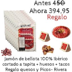 4 kgs Jamón de Bellota 100% Ibérico Rivera a tapita + Regalo 2 cuñas Queso + Picos