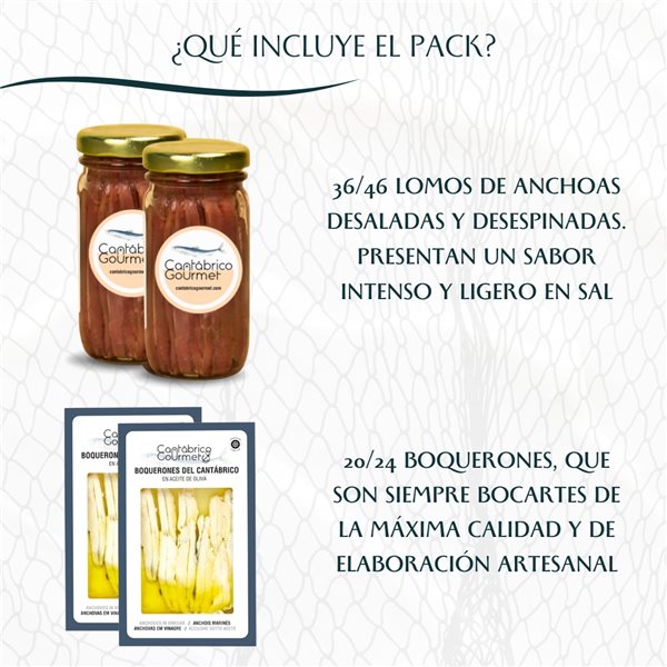 36-46 Filets d'anchois de Santoña Artisanaux Extra (200g) + 20-24 Anchois (Boquerones) de la Cantabrique à l'huile d'olive (200g) | Assortiments Gourmet | Élaboré par Casa Santoña-detalle