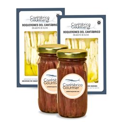 36-46 Filets d'anchois de Santoña Artisanaux Extra (200g) + 20-24 Anchois (Boquerones) de la Cantabrique à l'huile d'olive (200g) | Assortiments Gourmet | Élaboré par Casa Santoña