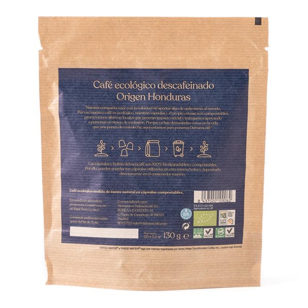 25 cápsulas compostables de café descafeinado ecológico-detalle