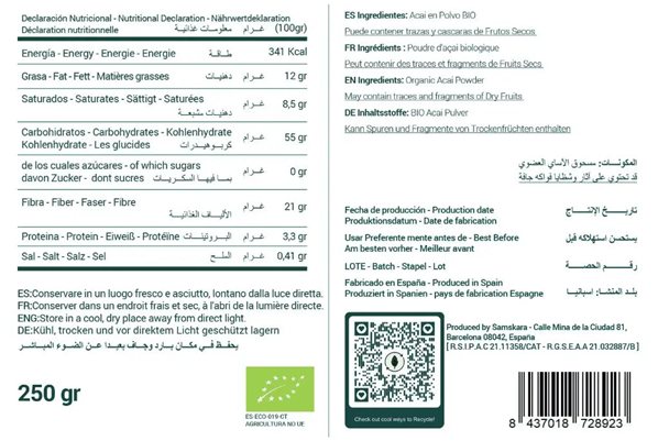 Açaí Liofilizado en Polvo BIO - 250g-trasera