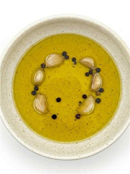 ACEITE DE AJO, LAUREL Y PIMIENTA ECO 250ML  Aroma intenso y sabor mediterráneo-trasera