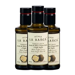 Aceite de Oliva Norte Extremeña Finca La Barca Arbequina Tradicional, Condimento, AOVE Virgen Extra Botellín 25 cl Vidrio Trufa Negra (Caja de 3 unidades)