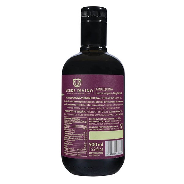 Huile d'Olive Extra Vierge Arbequina Première Récolte, Verde Divino-izquierda