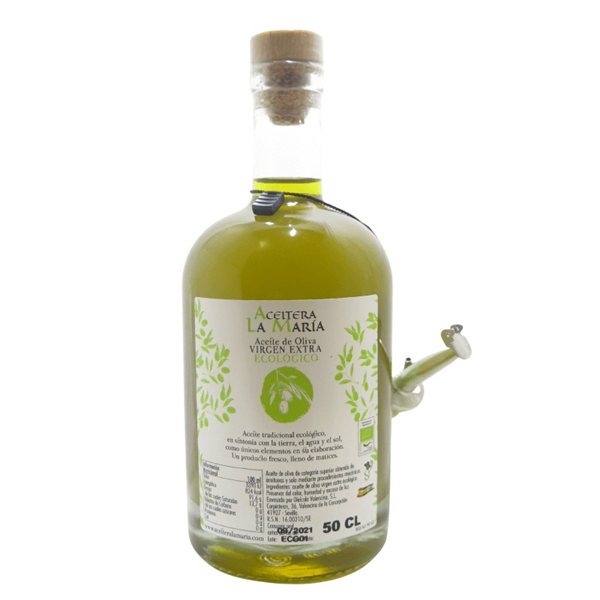 Aceite de Oliva Virgen Extra Ecológico 50 Cl Cristal con vertedor metálico Cosecha 2024-2025-detalle