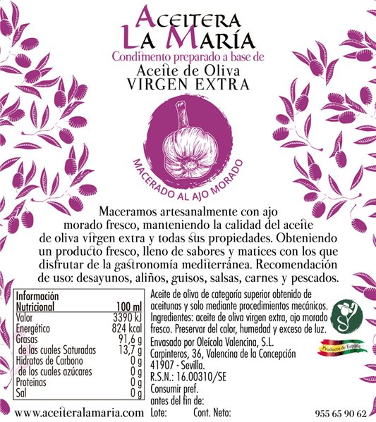 Purple GARLIC EVOO 50 Cl avec verseur-trasera